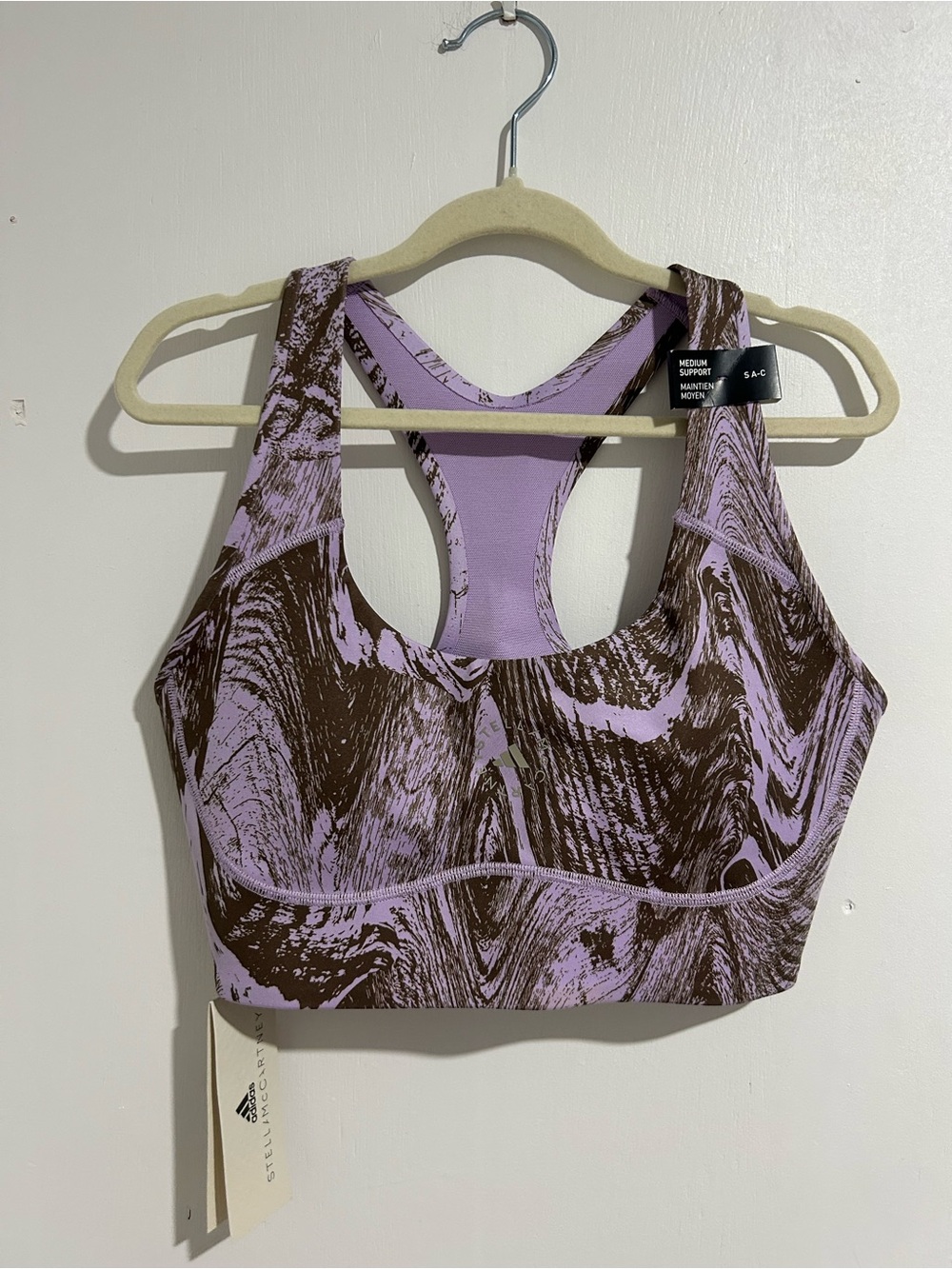 NWT adidas by Stella McCartney TruePurpose Printed Sports Bra Purple S